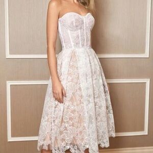 NADINE MERABI Olivia Dress Strapless White Lace Dress